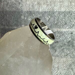 Stainless Steel Mint/Black Heartbeat Ring